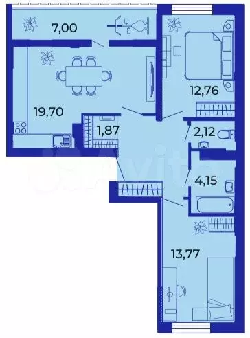 2-к. квартира, 71 м, 12/15 эт. - Фото 1
