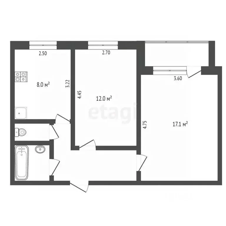 2-к кв. Вологодская область, Вологда Дальняя ул., 32 (47.5 м) - Фото 1