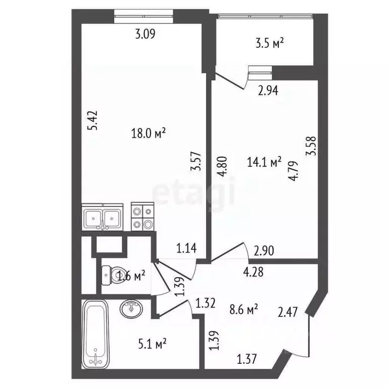 1-к кв. Санкт-Петербург ул. Среднерогатская, 16к5 (47.4 м) - Фото 0