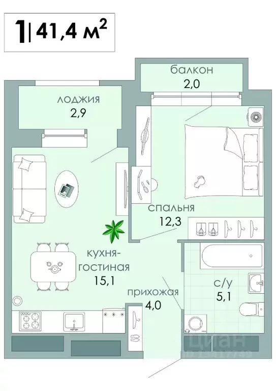 1-к кв. Тверская область, Тверь Южный мкр,  (41.4 м) - Фото 1