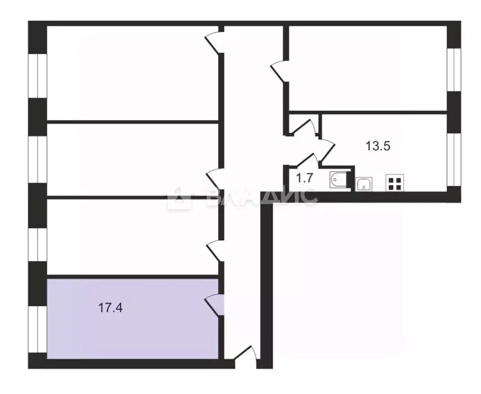 Комната Санкт-Петербург Гатчинская ул., 1/56 (17.4 м) - Фото 1