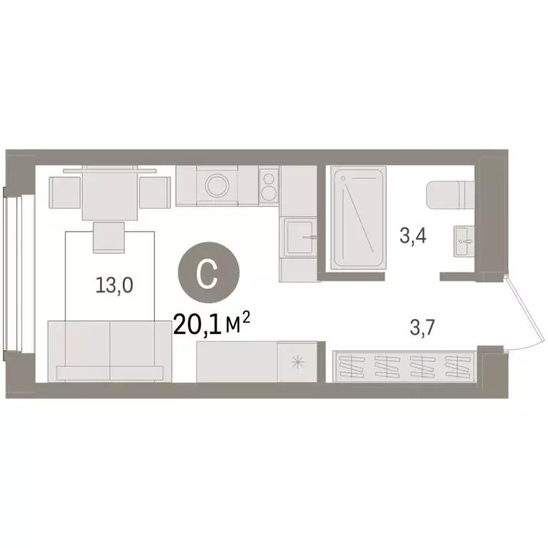 Квартира-студия: Новосибирск, улица Аэропорт (20.08 м) - Фото 1