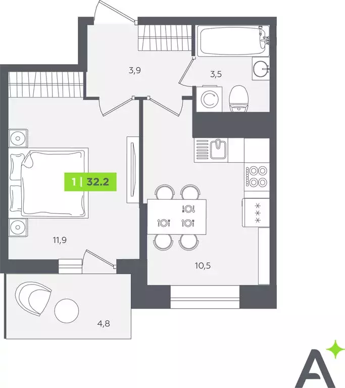 1-комнатная квартира: Кудрово, Солнечная улица, 10к2 (32.2 м) - Фото 1