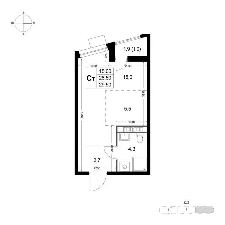 Квартира-студия: посёлок городского типа Красково, улица Лорха, 14к3 ... - Фото 1