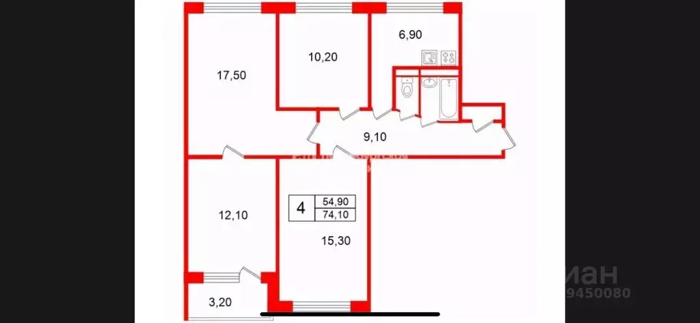 4-к кв. Санкт-Петербург ул. Крыленко, 19К1 (74.6 м) - Фото 0