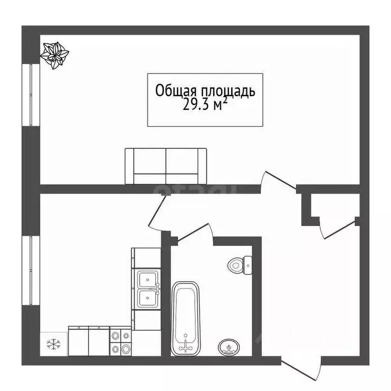 1-к кв. Новосибирская область, Коченево рп 133 (29.3 м) - Фото 2