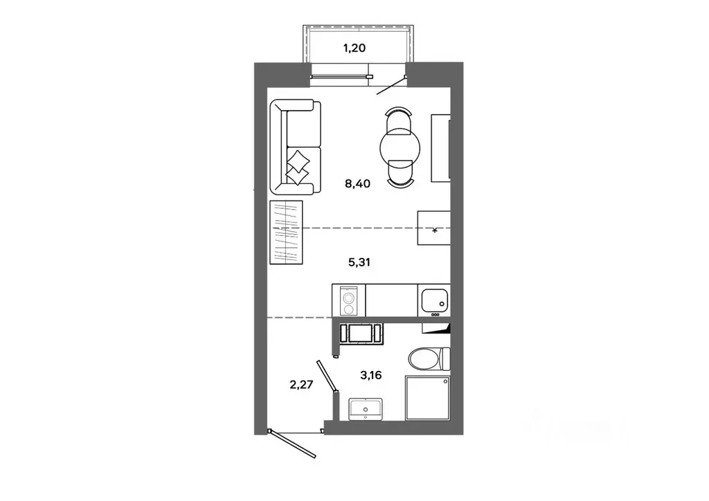 Студия Ханты-Мансийский АО, Сургут 30А мкр,  (19.5 м) - Фото 0