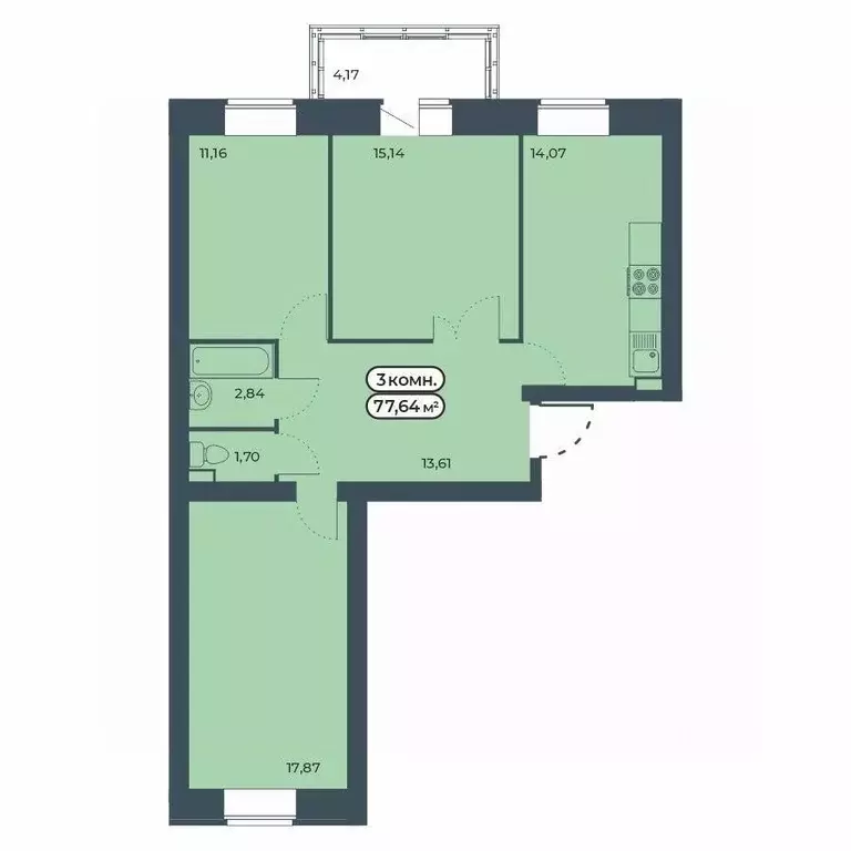 3-к кв. Красноярский край, Красноярск ул. Светлова, 25/1 (77.64 м) - Фото 1