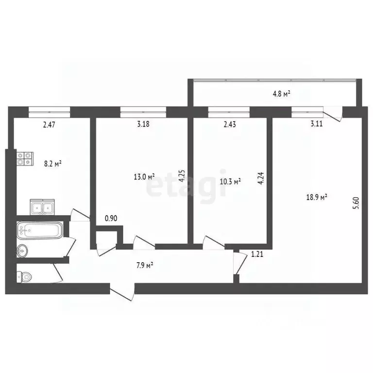 3-к кв. Санкт-Петербург просп. Энергетиков, 68 (61.8 м) - Фото 2