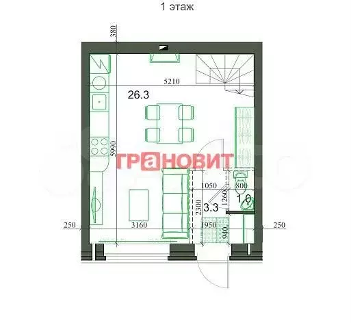 2-к. квартира, 56 м, 2/2 эт. - Фото 0