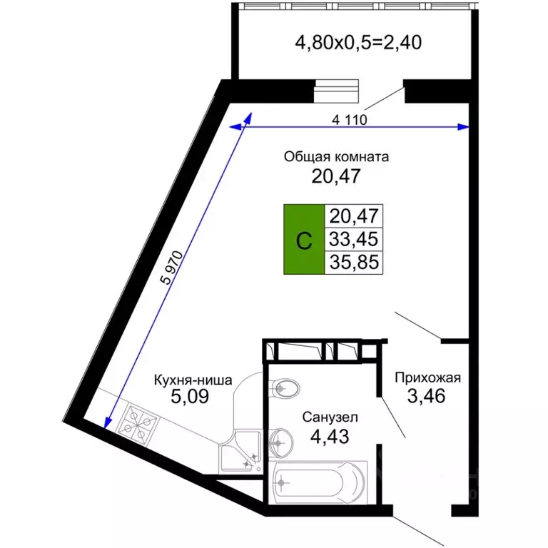 1-к кв. Краснодарский край, Краснодар Имени Петра Метальникова мкр, ... - Фото 1
