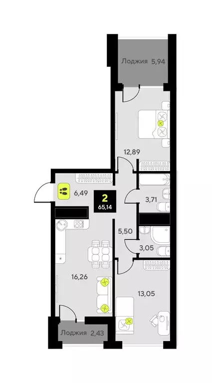 2-комнатная квартира: Тюмень, улица Андрея Приказнова, 1 (59.5 м) - Фото 1