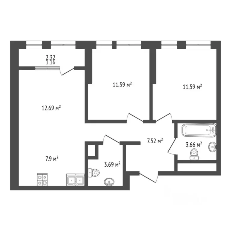 2-к кв. Тюменская область, Тюмень ул. Новоселов, 103 (59.6 м) - Фото 1