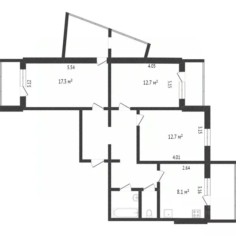 3-к кв. Белгородская область, Белгород ул. Есенина, 46а (71.0 м) - Фото 2