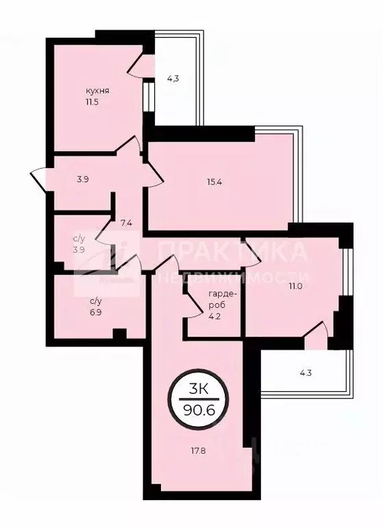3-к кв. Москва наб. Марка Шагала, 11к3 (82.0 м) - Фото 2