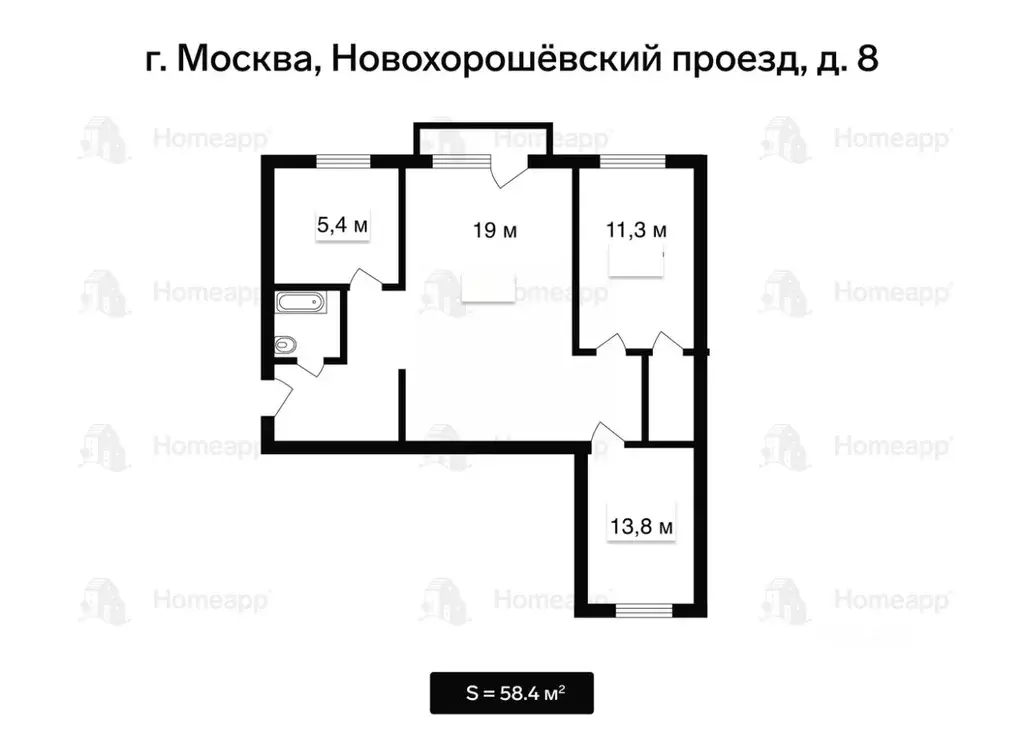 3-к кв. Москва Новохорошевский проезд, 8 (58.4 м) - Фото 2