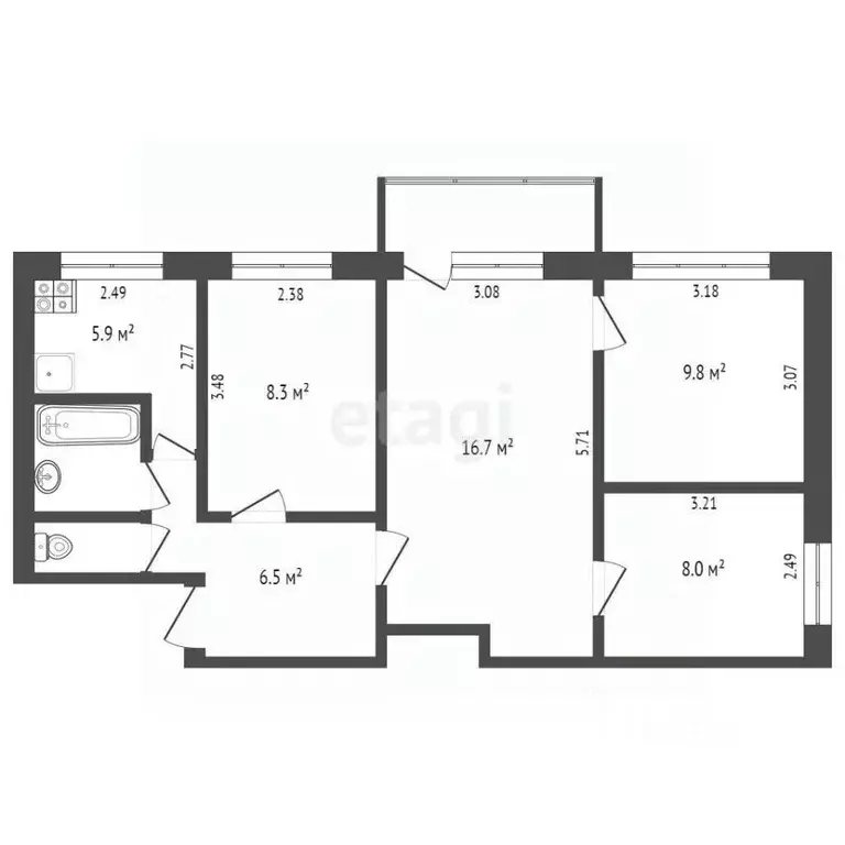 4-к кв. Вологодская область, Вологда ул. Чехова, 59А (58.5 м) - Фото 2