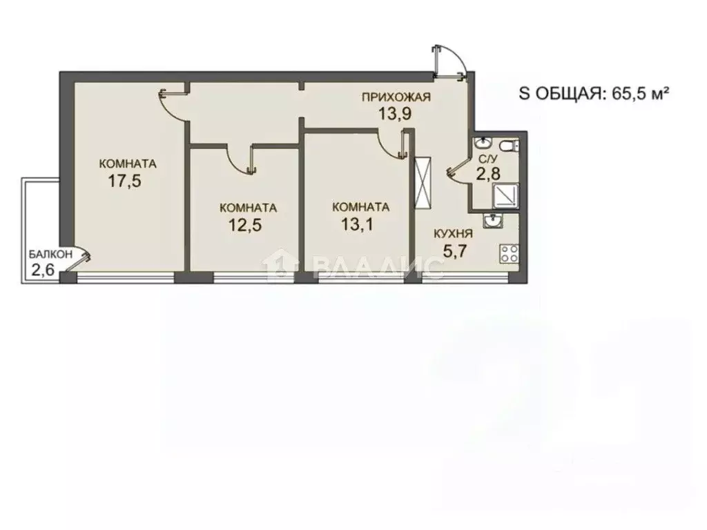 3-к кв. Санкт-Петербург ул. Добровольцев, 62К1 (65.5 м) - Фото 2
