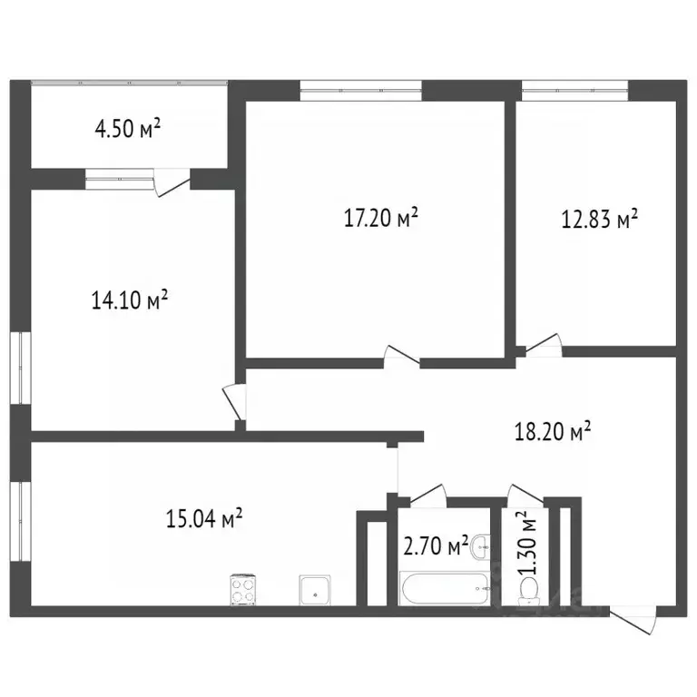 3-к кв. Тюменская область, Тюмень ул. Мельникайте, 2к9 (80.1 м) - Фото 2