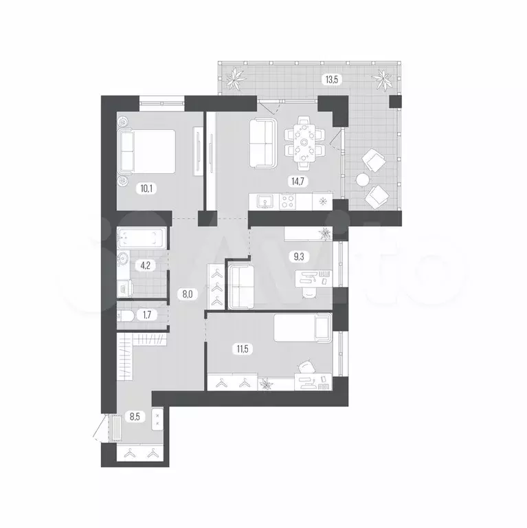3-к. квартира, 81,5 м, 7/9 эт. - Фото 0