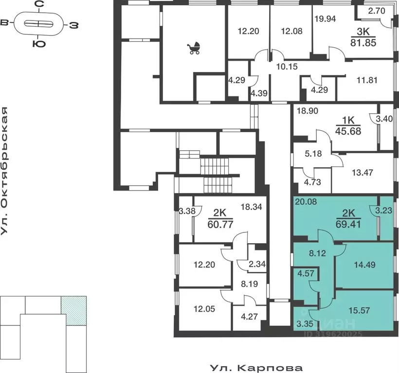 2-к кв. Тульская область, Тула ул. Карпова, 103А (69.41 м) - Фото 1