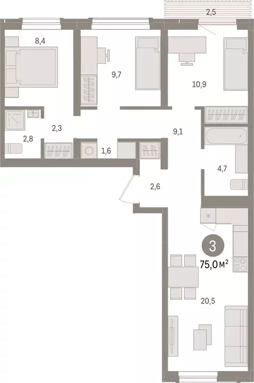 3-комнатная квартира: Новосибирск, улица Аэропорт (74.98 м) - Фото 1