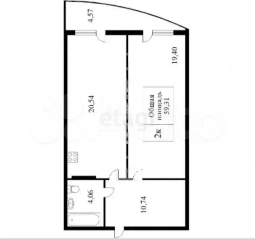 2-к. квартира, 60 м, 8/18 эт. - Фото 0