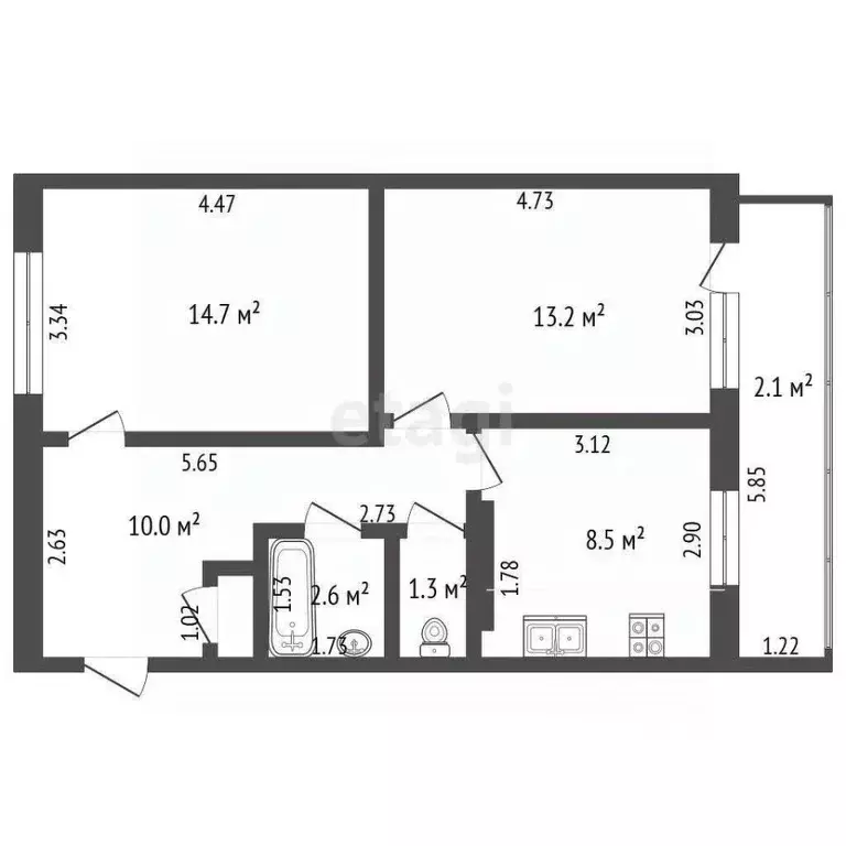 2-к кв. Башкортостан, Стерлитамак ул. Имая Насыри, 2 (53.0 м) - Фото 2