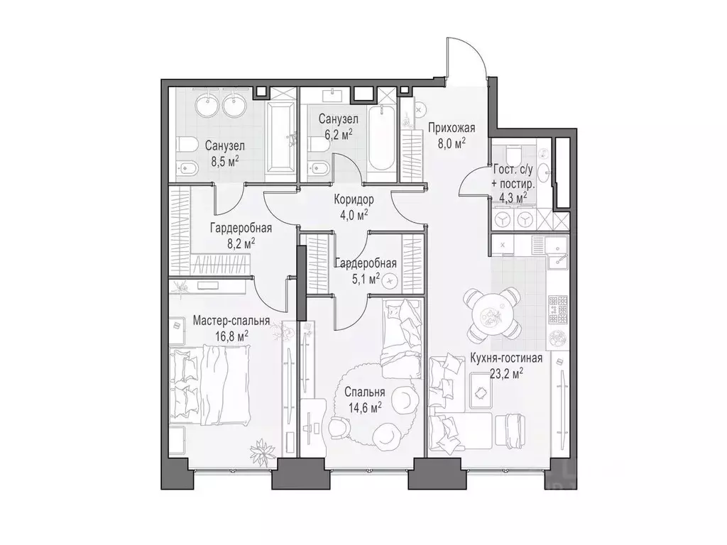 2-к кв. Москва Лайф Тайм жилой комплекс (100.0 м) - Фото 1