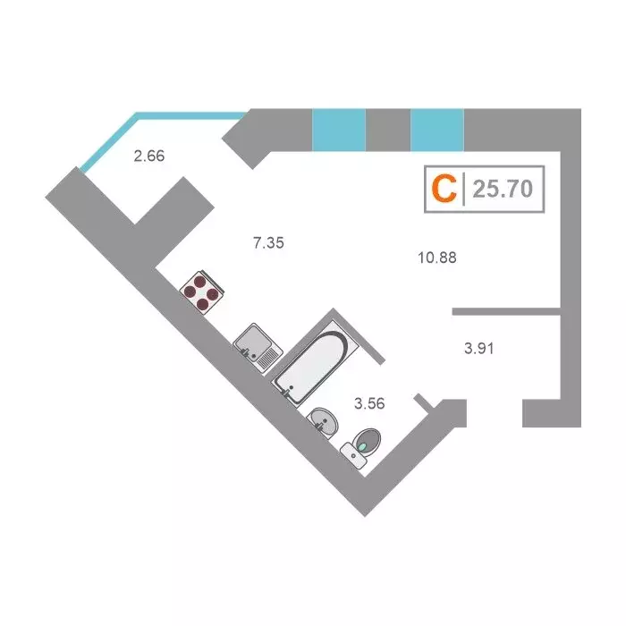 1-комнатная квартира: Тюмень, Амурская улица, 39 (27 м) - Фото 2