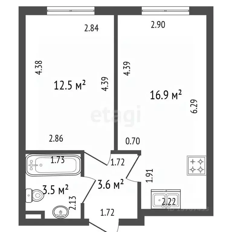 1-к кв. Санкт-Петербург ул. Архивная, 3к1 (36.5 м) - Фото 2