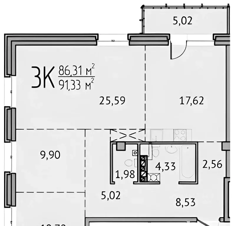 3-к кв. Иркутская область, Иркутск Байкальская ул., 424 (92.0 м) - Фото 1