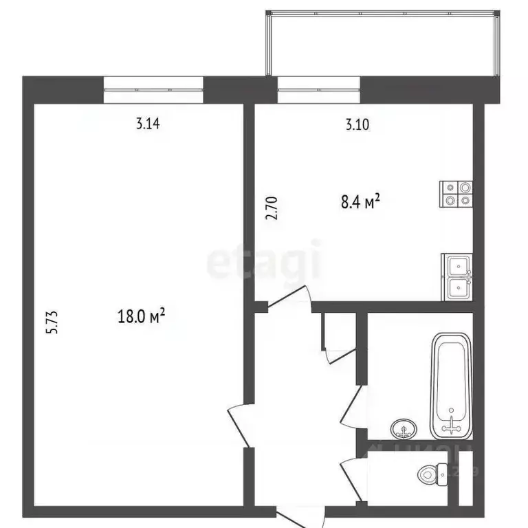 1-к кв. Белгородская область, Белгород Садовая ул., 30 (34.3 м) - Фото 0