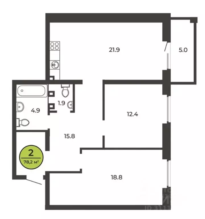 2-к кв. Брянская область, Брянск Степная ул. (78.2 м) - Фото 1