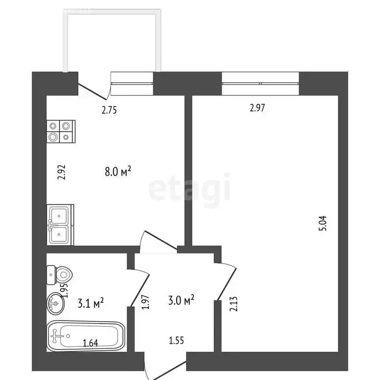 1-комнатная квартира: село Ярково, Нагорная улица, 20Б (28 м) - Фото 1