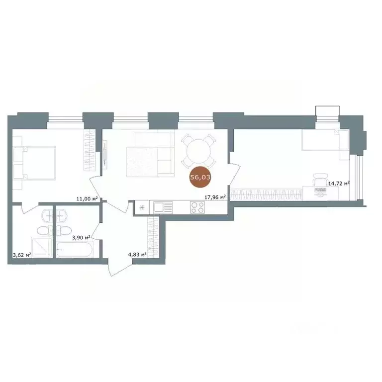 2-к кв. Новосибирская область, Новосибирск ул. Костычева, 19/1 (56.03 ... - Фото 1