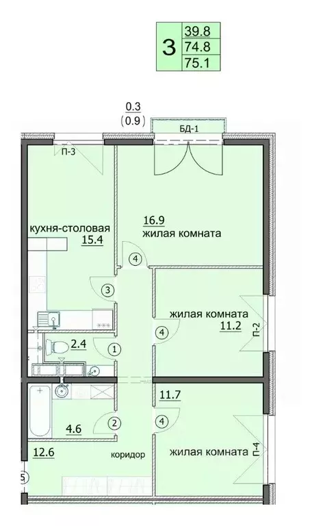 3-к кв. Пензенская область, Пенза ул. Яшиной, 8 (75.1 м) - Фото 0