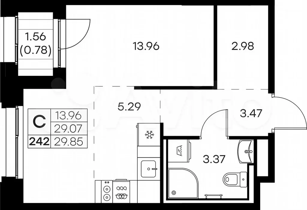 Квартира-студия, 29,9 м, 2/16 эт. - Фото 0