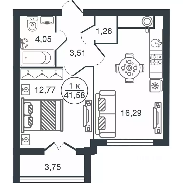 1-к кв. Тверская область, Тверь Бурашевское ш., 60 (41.58 м) - Фото 1