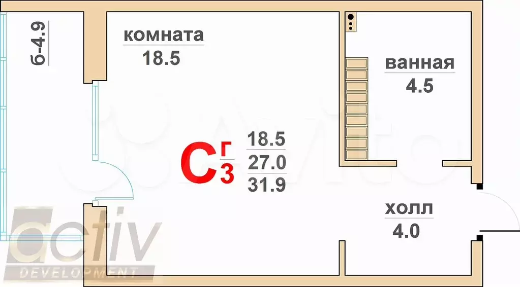 Квартира-студия, 31,9 м, 8/16 эт. - Фото 0