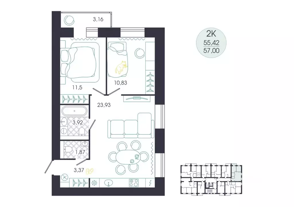 2-к кв. Пензенская область, Пенза Колышлейская ул., 7 (59.01 м) - Фото 1