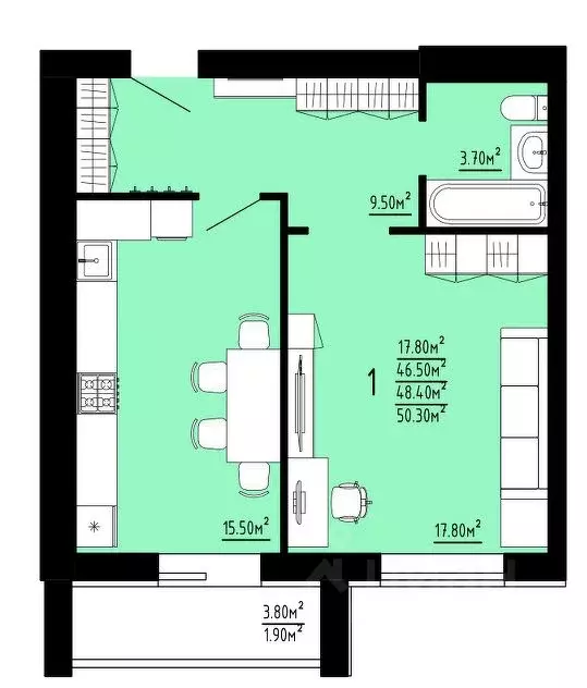 1-к кв. Мордовия, Саранск Низы жилрайон,  (48.4 м) - Фото 1