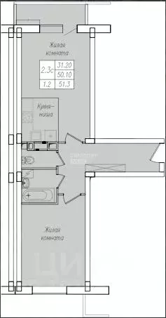 2-к кв. Курская область, Курск ул. Энгельса, 158к1 (51.3 м) - Фото 1