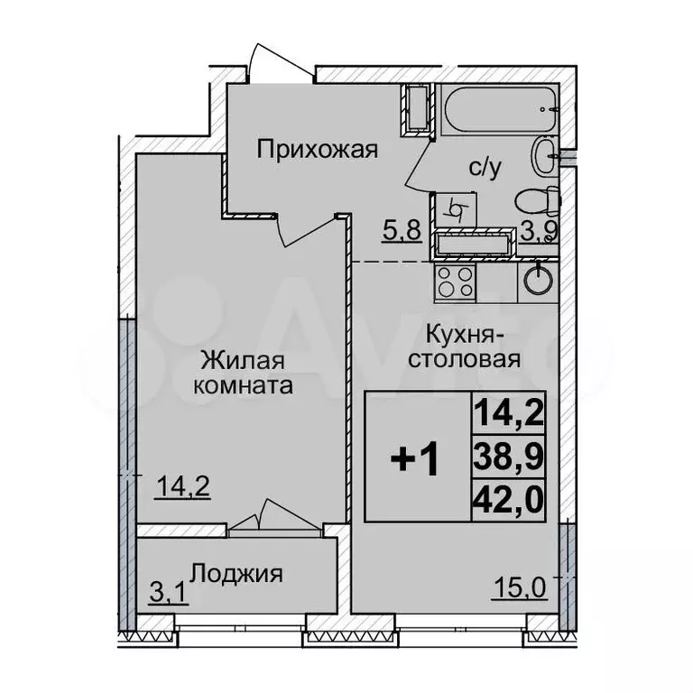 1-к. квартира, 42 м, 20/24 эт. - Фото 0