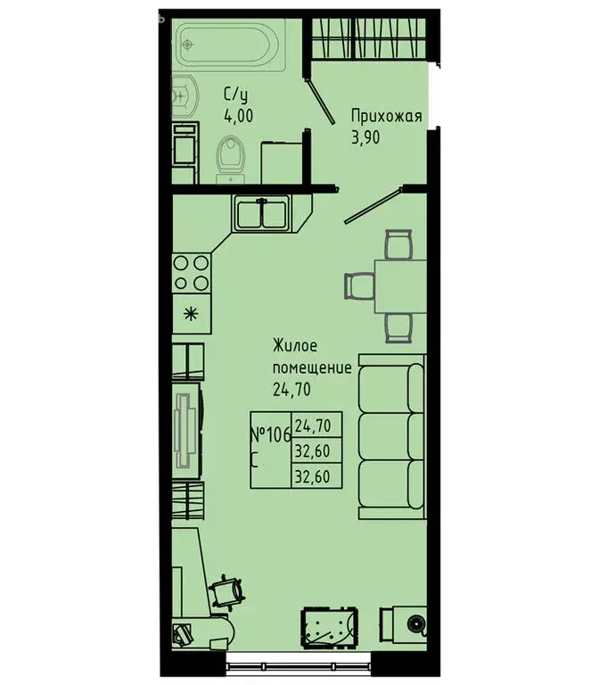Квартира-студия: Коммунар, Железнодорожная улица, 41к2 (32.6 м) - Фото 1