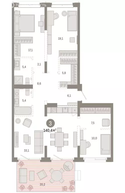 3-комнатная квартира: Тюмень, жилой комплекс На Минской (140.38 м) - Фото 1