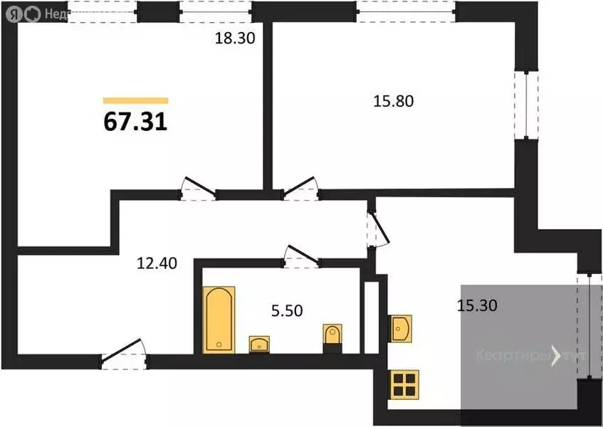 2-комнатная квартира: Новая Усмань, улица Ленина, 312А (67.31 м) - Фото 1