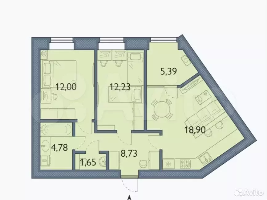 2-к. квартира, 63,7 м, 6/8 эт. - Фото 1