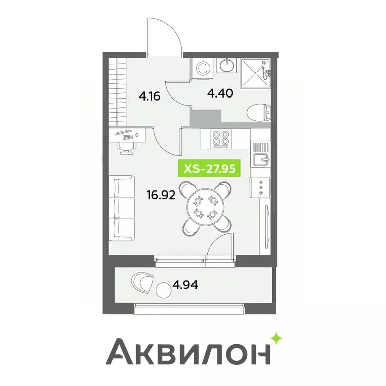 Студия Санкт-Петербург Аквилон Ливз жилой комплекс (27.88 м) - Фото 0