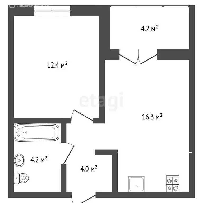 1-комнатная квартира: Тюмень, улица Николая Ростовцева, 26 (43 м) - Фото 1